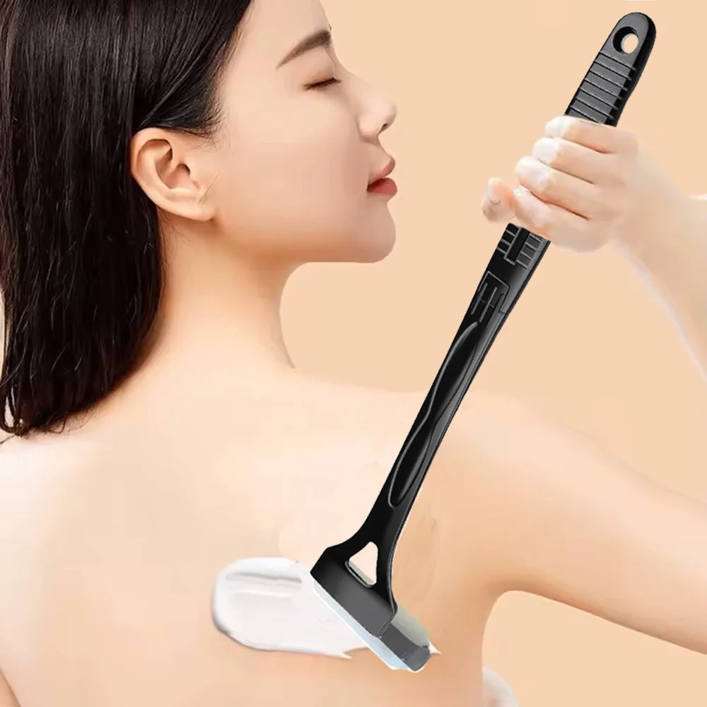 Applying sunscreen to back with roller applicator