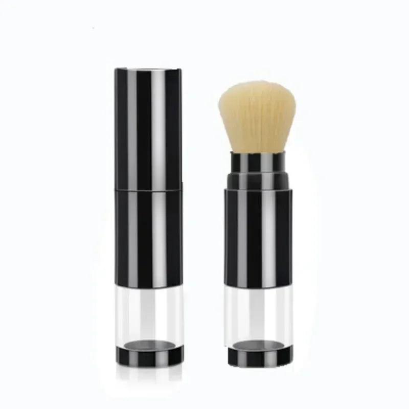 Refillable SPF brush applicator with empty powder bottle